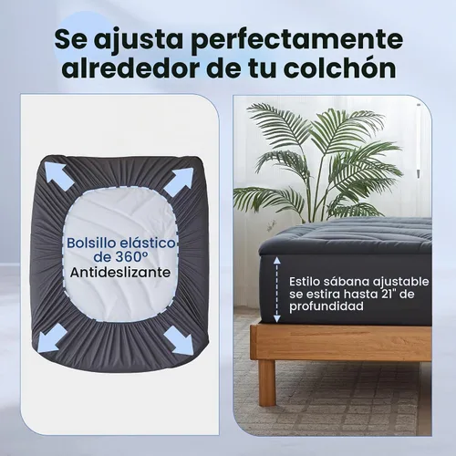 Vista 6 de Protector de colchón impermeable tamaño individual, cubrecolchón acolchado ajustable tamaño individual, protector de colchón de cinco capas