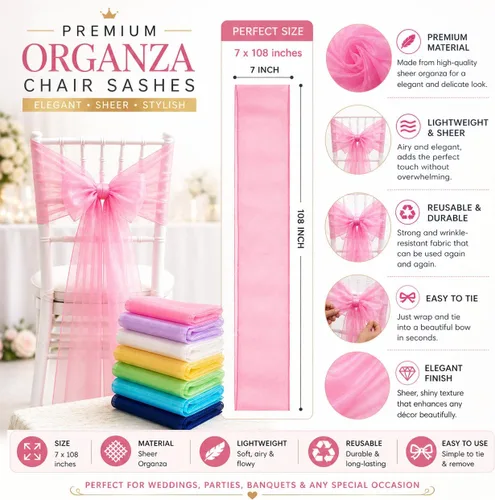 Vista 4 de Juego de 10 lazos para sillas con lazos para atar en la parte trasera, artículos decorativos para bodas, recepciones, eventos, banquetes, sillas
