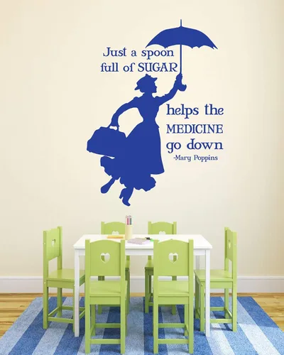 Vista 5 de Mary Poppins Quote A Spoon Full of Sugar Makes The Medicine Go Down Adhesivo de vinilo para decoración del hogar para dormitorio de niños y niñas