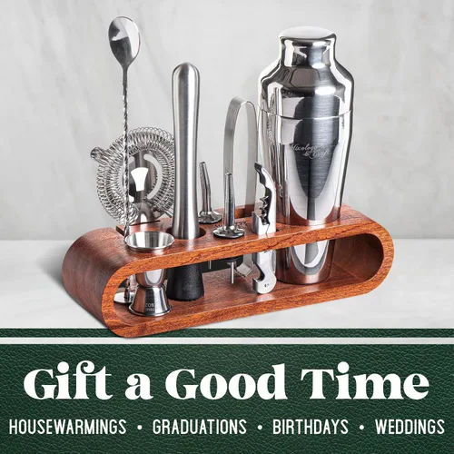 Vista 7 de Mixology & Craft - Juego de 10 piezas metálicas para bar con madera de caoba