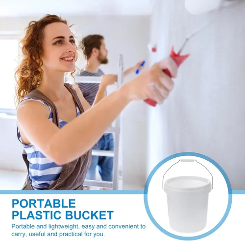 Vista 5 de Homoyoyo Cubo de agua de plástico blanco Mango portátil para uso doméstico Almacenamiento para actividades al aire libre y tareas domésticas
