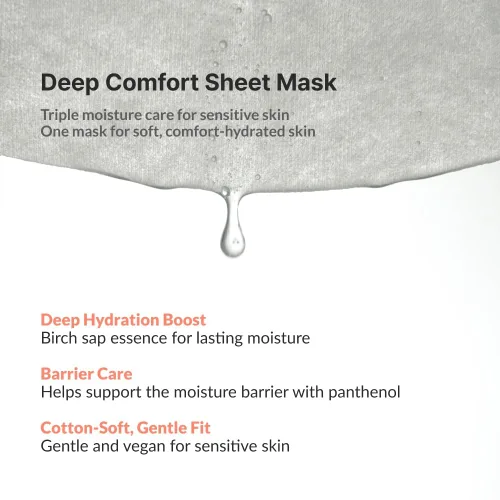 Vista 4 de Deep Comfort - Mascarilla facial en lámina, cuidado de barrera hidratante y calmante con savia de abedul, pantenol y cerámica vegana, cuidado