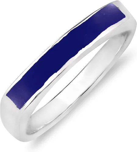 Vista 2 de AeraVida Anillo de plata de ley 925 con incrustaciones de lapislázuli azul de imitación de barra rectangular Anillos de boda clásicos para mujer