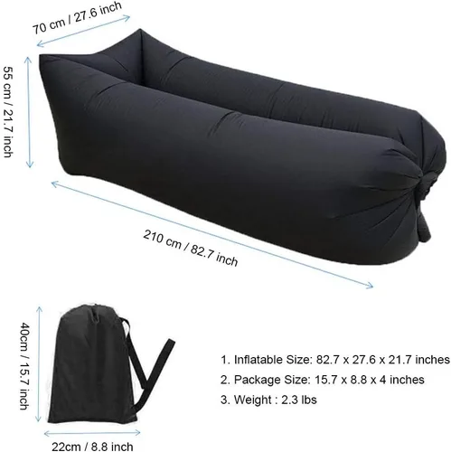Vista 3 de Tumbona inflable silla de aire sofá cama perezoso sofá cama sofá estado durmiendo arena playa Lay Bag Sofá Negro