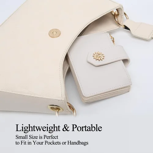 Vista 6 de Billetera pequeña para mujer RFID para mujer, carteras para tarjetas para mujer, delgada, cartera para tarjetas de crédito para mujer, beige-2