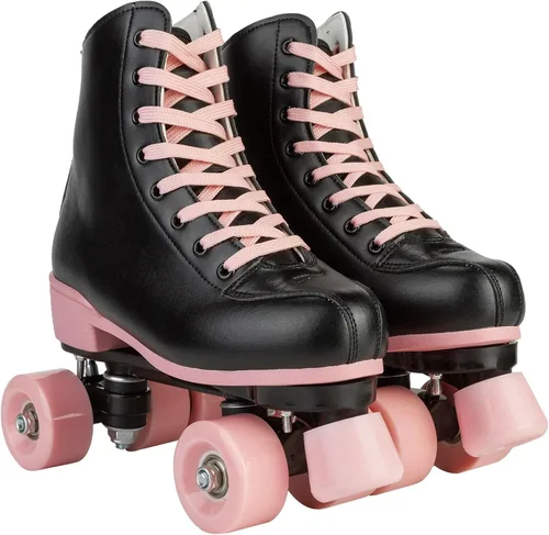 Vista 4 de Patines de ruedas para mujer, de piel sintética, para interiores y exteriores, patines brillantes para niñas o niños de 8 a 12 años