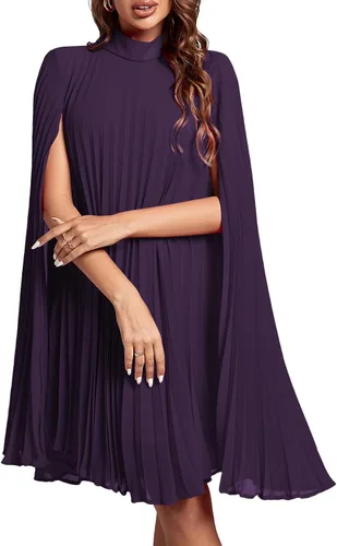 Vista 11 de Rooscier Vestido midi de fiesta plisado con cuello alto falso y espalda abierta para mujer