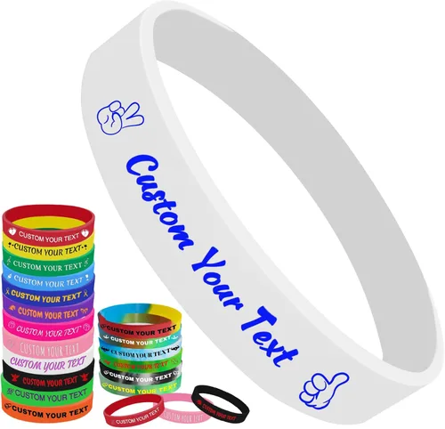 Vista 24 de Pulseras de silicona personalizadas Pulseras de goma de aduana a granel para eventos con texto de logotipo, pulseras personalizadas, regalos