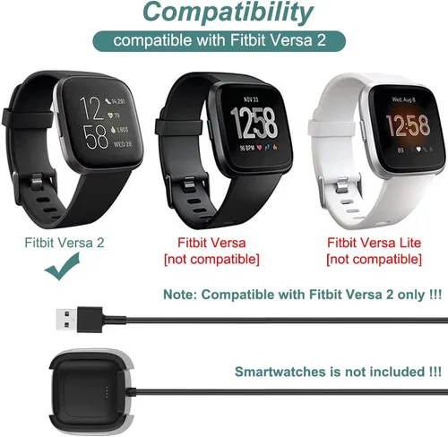 Vista 2 de Cargador Kissmart para reloj inteligente Fitbit Versa 2 (3.3 pies/3.3 ft) Cable de carga de repuesto con cable USB para reloj inteligente Fitbit