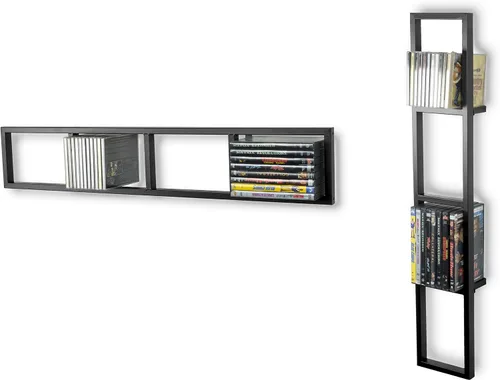 Vista 4 de You Have Space Estante de almacenamiento de 34 pulgadas para montaje en pared, organizador de CD y DVD, estante flotante de metal, juego de 2