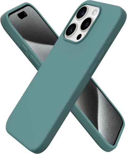 Vista 19 de ORNARTO Funda compatible con iPhone 15 Pro de 6.1 pulgadas, silicona líquida de 3 capas cubierta completa de goma de gel suave, funda protectora