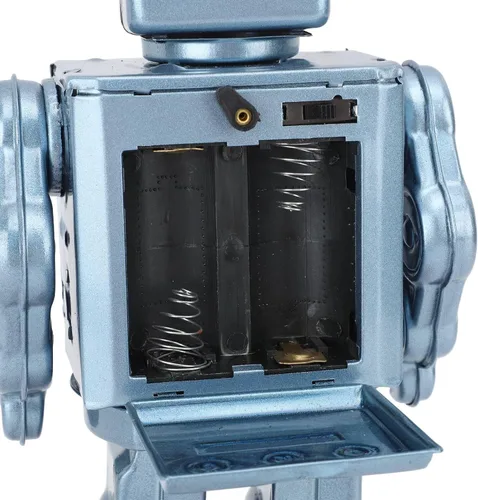 Vista 7 de Robot vintage, robot giratorio eléctrico retro para colección, Navidad, regalo, fiesta, cumpleaños, festival, sorpresa, recuerdos, lata Azul