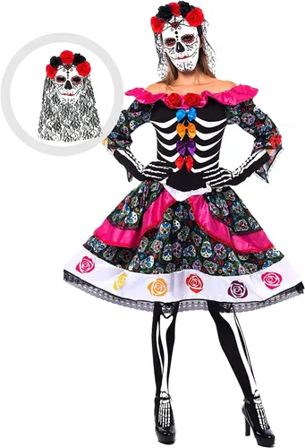 Vista 3 de Spooktacular Creations Disfraz del Día de los Muertos de la Mujer para disfraz de Halloween
