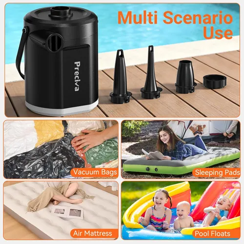 Vista 7 de Preciva Electric Air Pump for Inflatables - 18W Portable Air Pump with 3 Nozzles - 4kPa Inflator/Deflator Pumps - fit for Outdoor Camping, Air