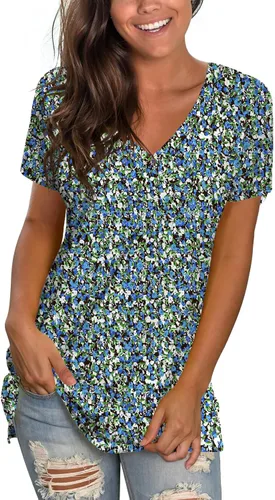 Vista 27 de Sipaya - Camiseta de mujer con cuello en V, básica, de ajuste suelto, manga corta, estilo casual