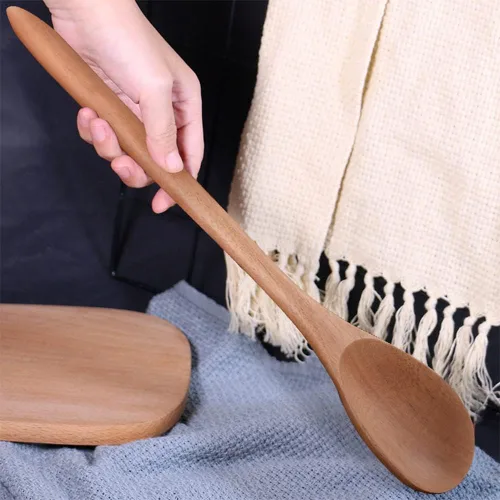 Vista 6 de Cuchara de Madera Gigante - Cucharón Grande de Esquina de 17 pulgadas, en Ángulo Recto, Cucharón de Cocina con Mango Largo Cómodo para Servir
