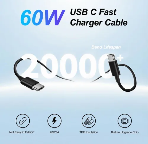 Vista 5 de Cargador para iPhone 17, 45 W de carga rápida USB C de doble puerto con cable de carga tipo C de 3/6/10/10 pies, adaptador rápido PD 3.0 para iPhone
