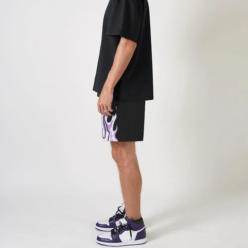 Vista 5 de BOOMLEMON Pantalones cortos de baloncesto para hombre, pantalones cortos deportivos de entrenamiento casual con estampado gráfico de llama de malla