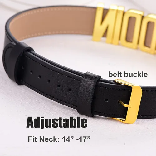 Vista 7 de U7 Gargantilla de cuero negro personalizada con nombres iniciales chapados en platino y oro de 18 quilates, joyería punk personalizada para cosplay