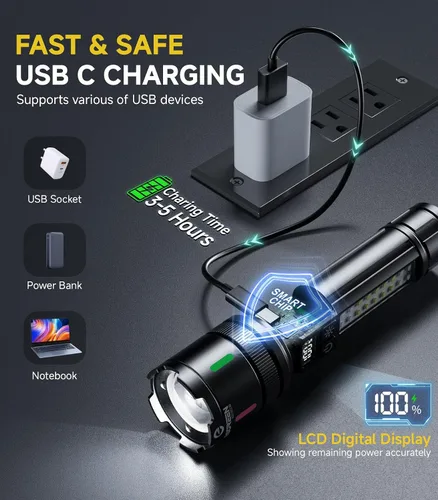 Vista 7 de Esgreen Linterna recargable LED brillante de alto lumen 20000 de 6 pulgadas