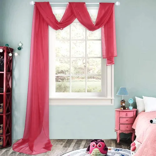 Vista 23 de HUTO Cenefa de gasa suave para ventana, color beige, para habitación de niñas, toldo de cama, 1 panel de 52 x 144 pulgadas de largo