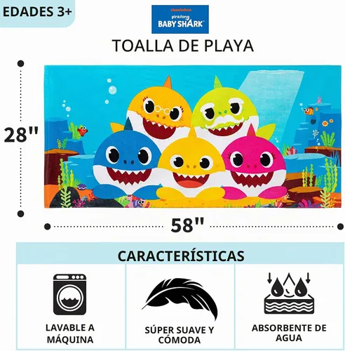 Vista 4 de Franco - Toalla de baño/piscina/playa de algodón súper suave para niños, 58 x 28 pulgadas, Baby Shark