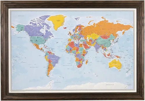 Vista 18 de Póster personalizado en lienzo enrollado con mapa del mundo, arte de pared con chinchetas – Grande 24" x 36" mapa del mundo de océanos azules