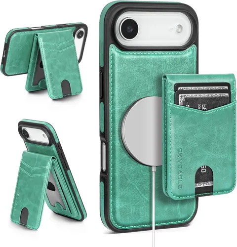 Vista 104 de SkyEagle - Funda tipo cartera compatible con MagSafe para iPhone 11, color negro Detachable Magnetic Credit Card Holder,RFID Blocking,PU