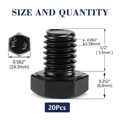 Vista 2 de Tornillo de perno de cabeza hexagonal de 3/8-16 x 1/2", 20 piezas de acero inoxidable 18-8 (304), totalmente roscado, óxido negro por SG TZH