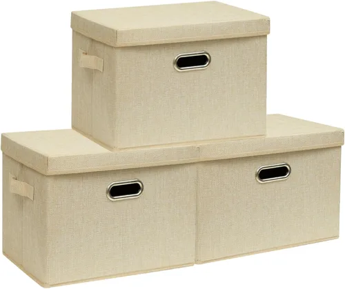 Vista 10 de SNWDN Paquete de 4 contenedores plegables de tela con tapas, caja de almacenamiento de tela con tapas para organizadores de armario y almacenamiento