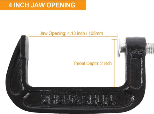 Vista 2 de 6 abrazaderas C de 4 pulgadas de acero resistente C - Juego de abrazaderas C de resistencia industrial para carpintería, soldadura, construcción