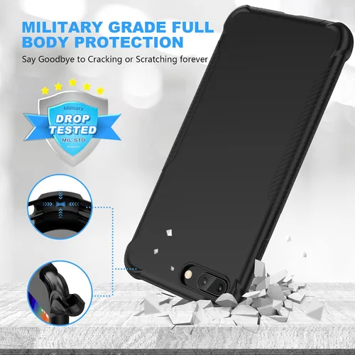 Vista 4 de ORETech Funda diseñada para iPhone 13 Mini con 2 protectores de pantalla de vidrio templado, textura de fibra de carbono policarbonato duro