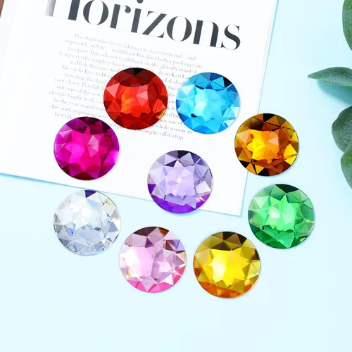 Vista 5 de Diamantes de imitación de parte trasera plana extra grandes de 2.047 in, 6 piezas redondas de acrílico ámbar grandes con parte trasera plana