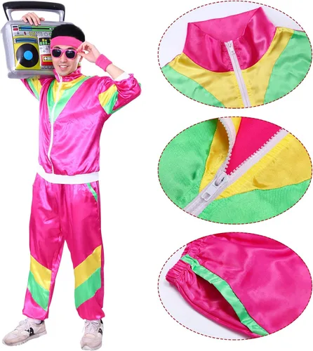 Vista 4 de Alaiyaky Disfraz deportivo de los años 80 para hombre, traje de concha de hip hop de los años 90 para hombre, chaqueta deportiva retro de los años
