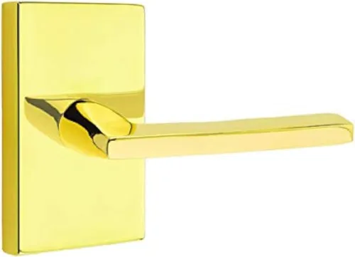Vista 3 de Emtek Juego de privacidad, roseta rectangular moderna, palanca Helios, latón satinado, RH