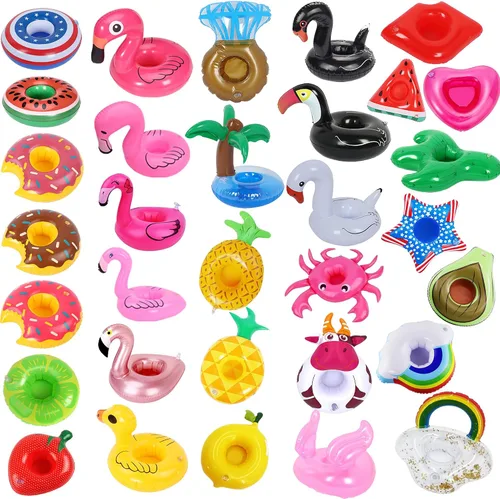 Vista 13 de LanMa Inflatable Drink Holders Bulk Pool Drink Floats Cup Holder for Swimming Pool Party 120 unidades.