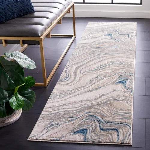 Vista 12 de SAFAVIEH Meadow Collection - Alfombra para pasillo, 2 x 7 pies, azul y gris, diseño abstracto moderno, no desprende pelusa y de fácil cuidado, ideal