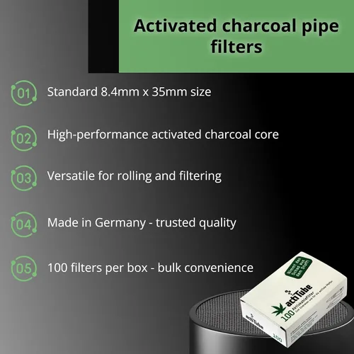 Vista 3 de actiTube Filtros de tubo de carbón activado – 0.331 in x 1.378 in – Se adapta a vástagos de tubo de 0.354 in – 100 unidades – Puntas de filtro