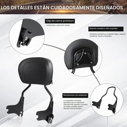 Vista 4 de Respaldo del pasajero Sissy Bar W/Pad Compatible Con Para Touring 1997-2008 Negro