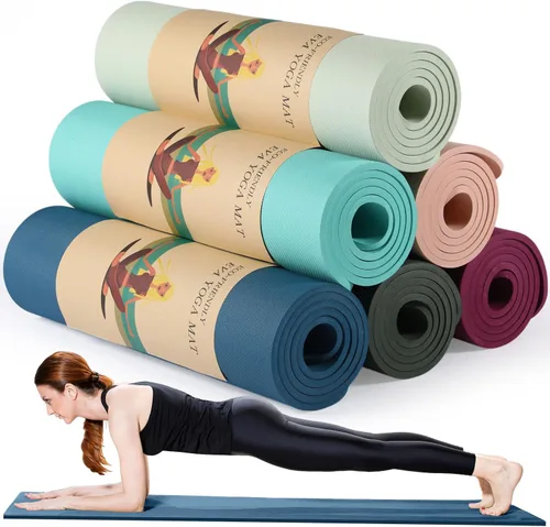 Vista 10 de Timgle 6 alfombrillas de yoga de 0.394 in de grosor a granel, 68 x 24 pulgadas, tapete de ejercicio antideslizante resistente al desgarro