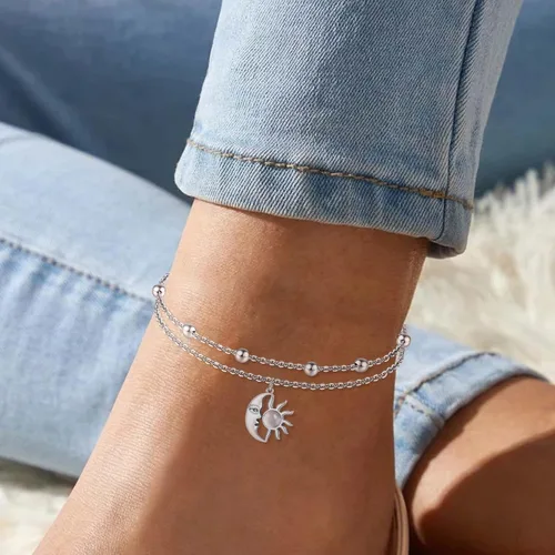 Vista 30 de CHIC & ARTSY Tobilleras de plata de ley S925 para mujer, pulsera de tobillo ajustable multicapa para playa, joyería de verano para mujer, de 10 a 11