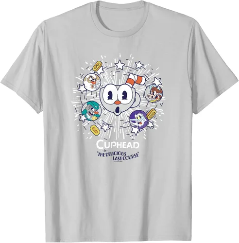Vista 4 de Cuphead: Camiseta The Delicious Last Course Cuphead Character Group, Azul Azul Pastel
