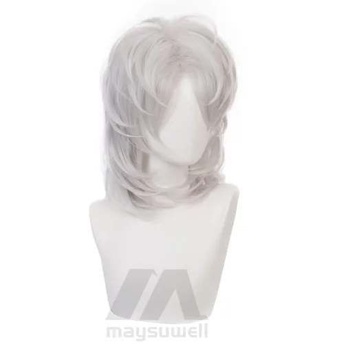 Vista 2 de maysuwell Peluca de anime Rui Cosplay pelucas para Demon Slayer de pelo corto plateado para hombres y mujeres para Halloween, carnaval, fiesta