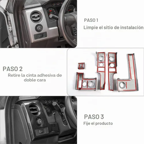 Vista 6 de para F150 Kit de Ajuste Interior de Fibra de Carbono, Ajuste de Cubierta de Panel de Tablero y Ajuste de Cubierta de Bisel del Interruptor de Faros