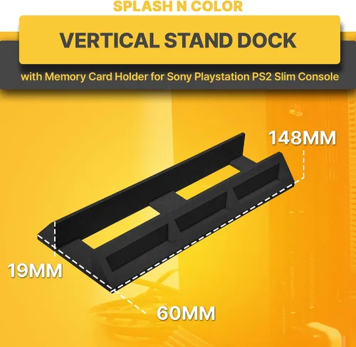 Vista 6 de Base vertical con soporte para tarjeta de memoria compatible con consola delgada Sony PlayStation PS2 – Ahorro de espacio, accesorio conveniente