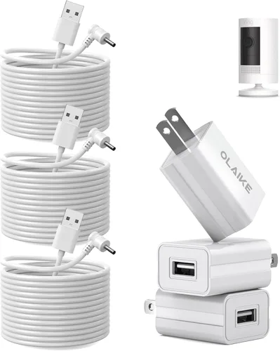 Vista 9 de OLAIKE Paquete de 2 cables de carga de 16 pies para batería Ring Stick Up Cam/Plug-in y Ring Spotlight Cam Battery, adaptador de corriente