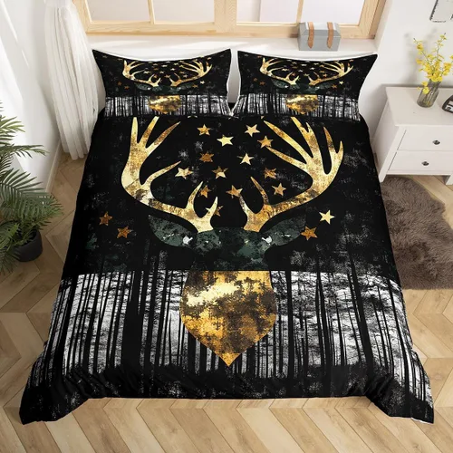 Vista 9 de Funda de edredón de ciervos de alce, juego de ropa de cama de animales del bosque, decoración rústica de granja, funda de edredón individual