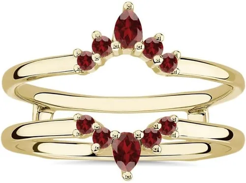 Vista 10 de Anillo de compromiso con forma de corona de granate rojo para mujer, anillo de compromiso con acabado de oro de 14 quilates