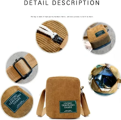 Vista 6 de Bolso bandolera pequeño de pana para hombre, bolso cruzado para mujer, bolso cruzado estético