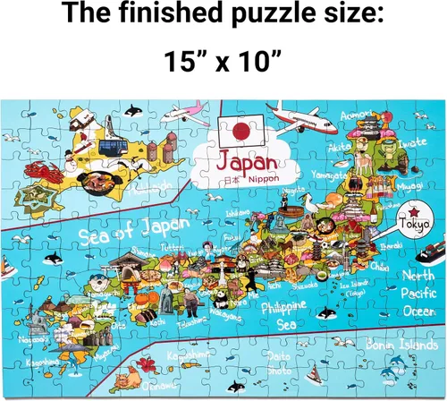 Vista 3 de Rompecabezas de madera con mapa de Japón, 152 piezas, 15 x 10 pulgadas